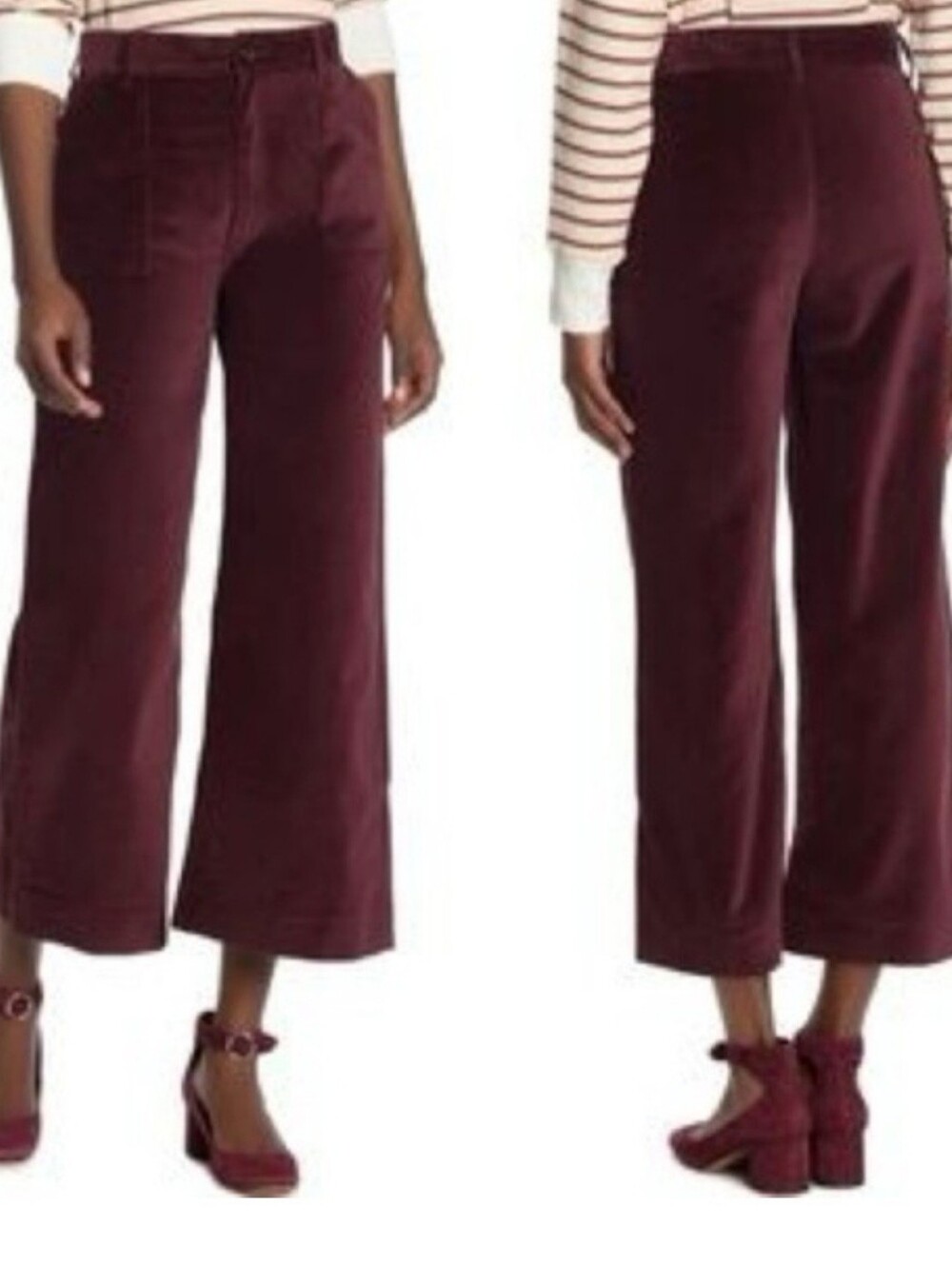 Frye Size 27 "Nadia" Velvet Wide Leg Patch Pocket Crop Pants Plum